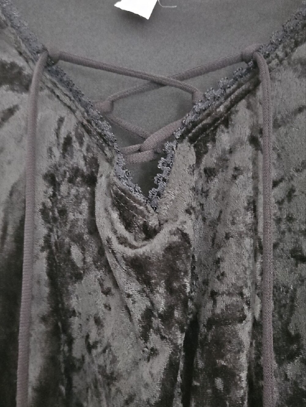 XOXO Black Velvet Lace Peplum Blouse - Picture 3 of 5